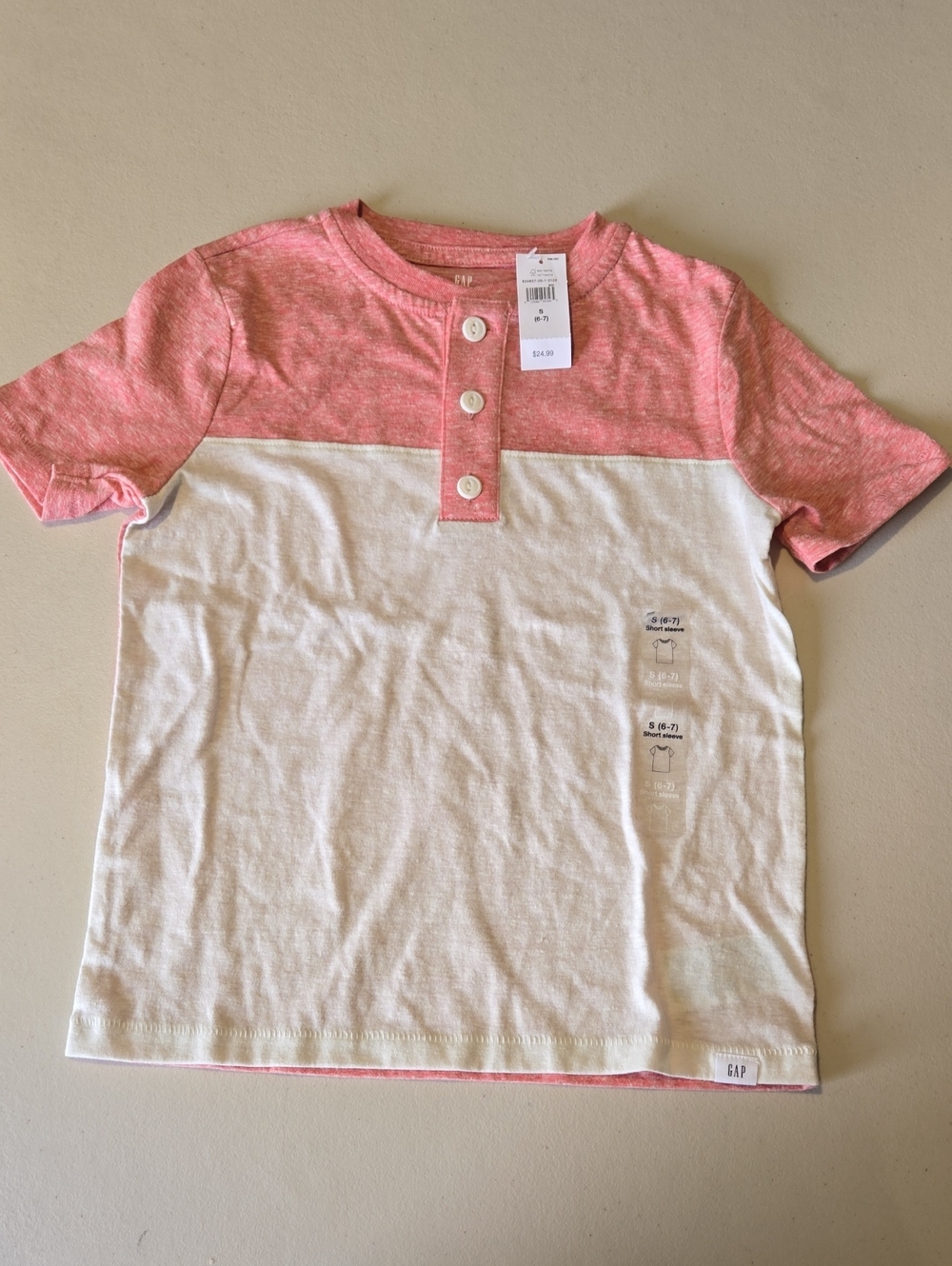 Gap Two-Tone Faint Red and Cream Henley Tee for Kids